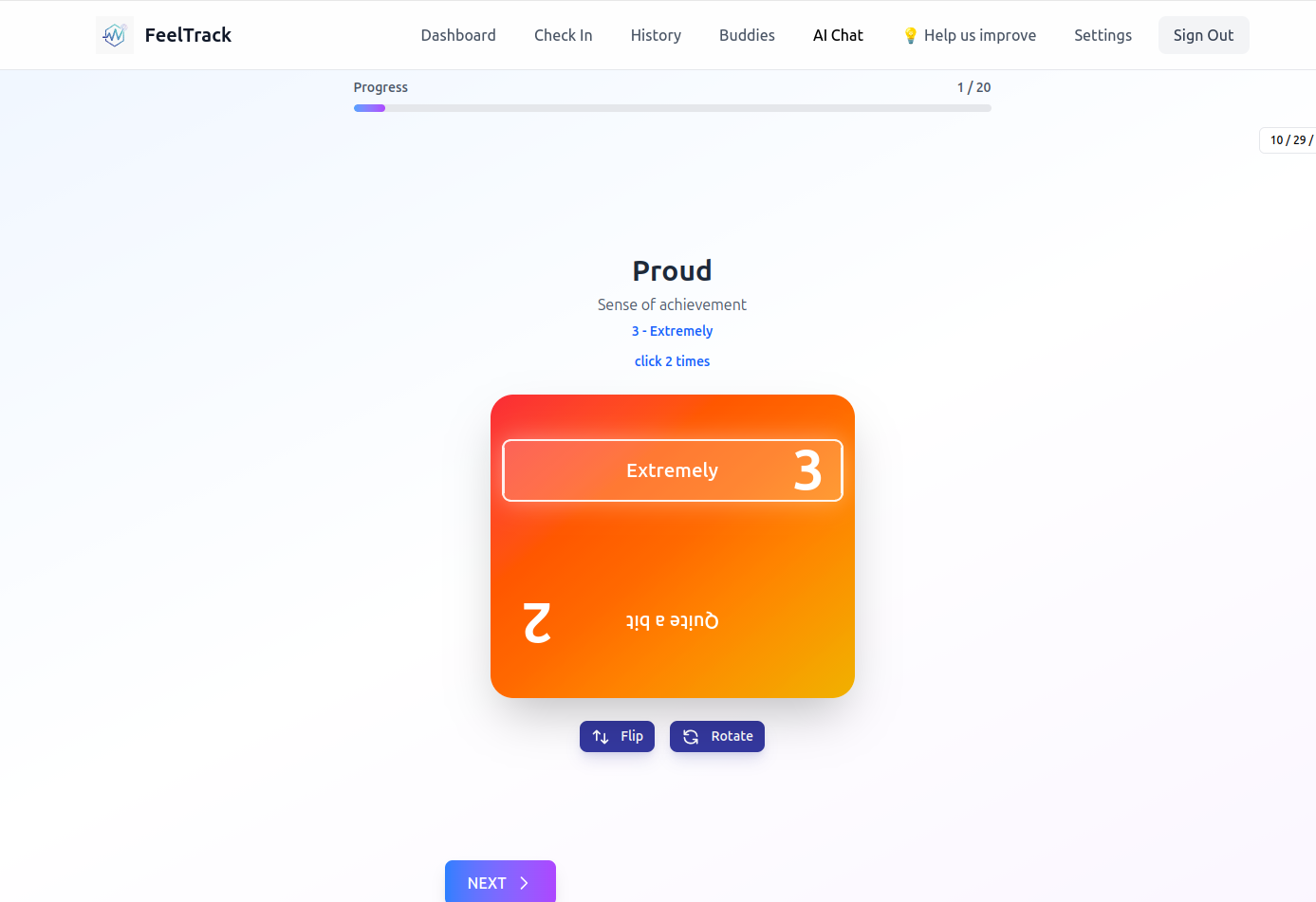 Interactive Mood Cards - Flip card system for rating emotions